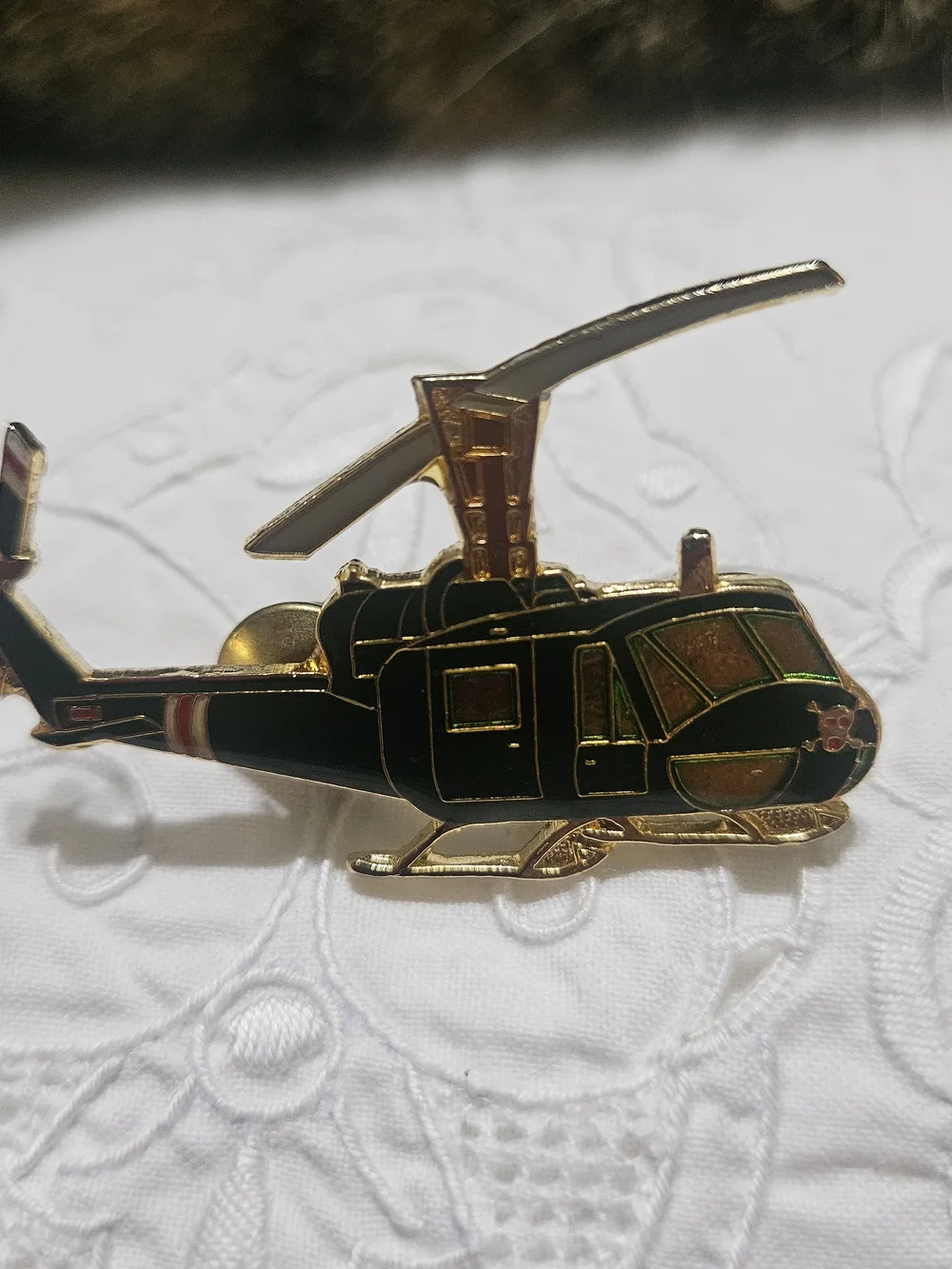 Bell UH-1 Iroquois Helicopter Military-style Enamel Pin Shaped